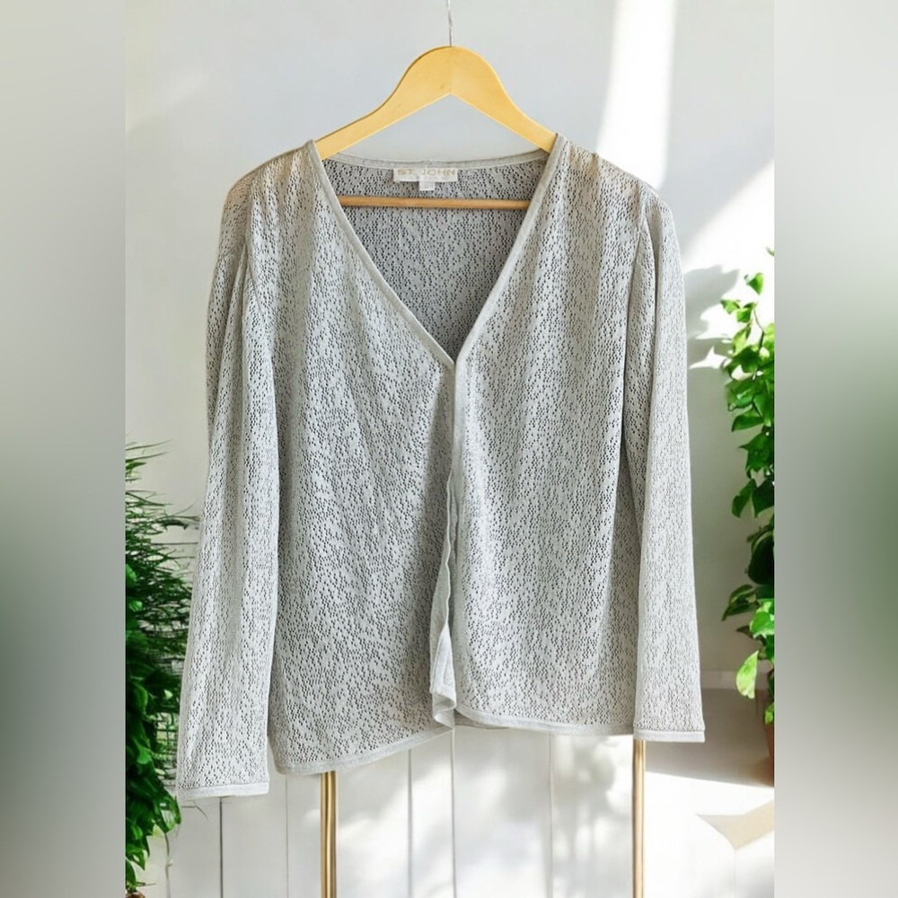 ST.John Basics Gray /Metallic Silver Shimmer One Hook Cardigan for Women